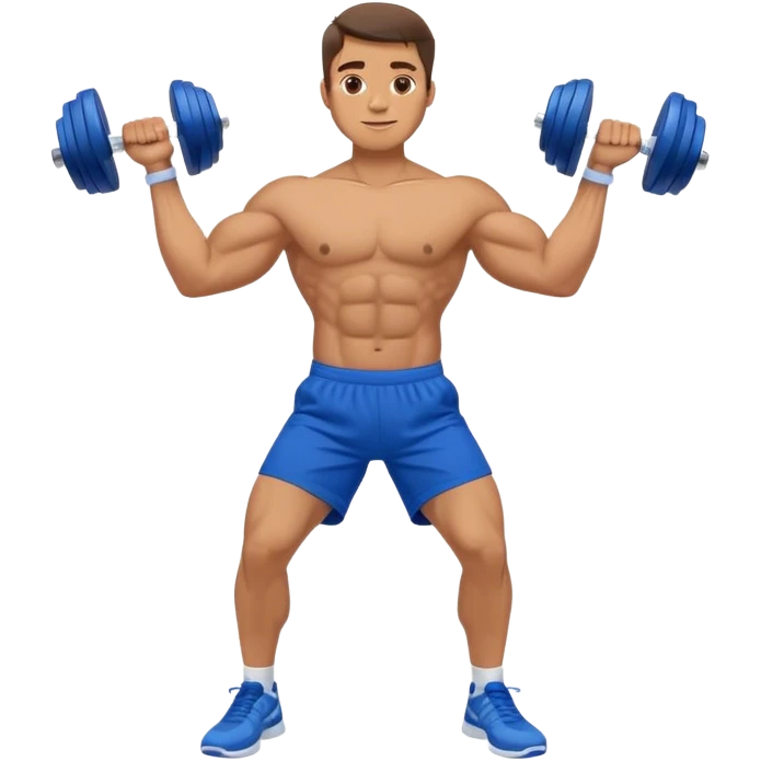 man with blue shorts doing side-lateral raise (T pose) with light dumbbells emoji