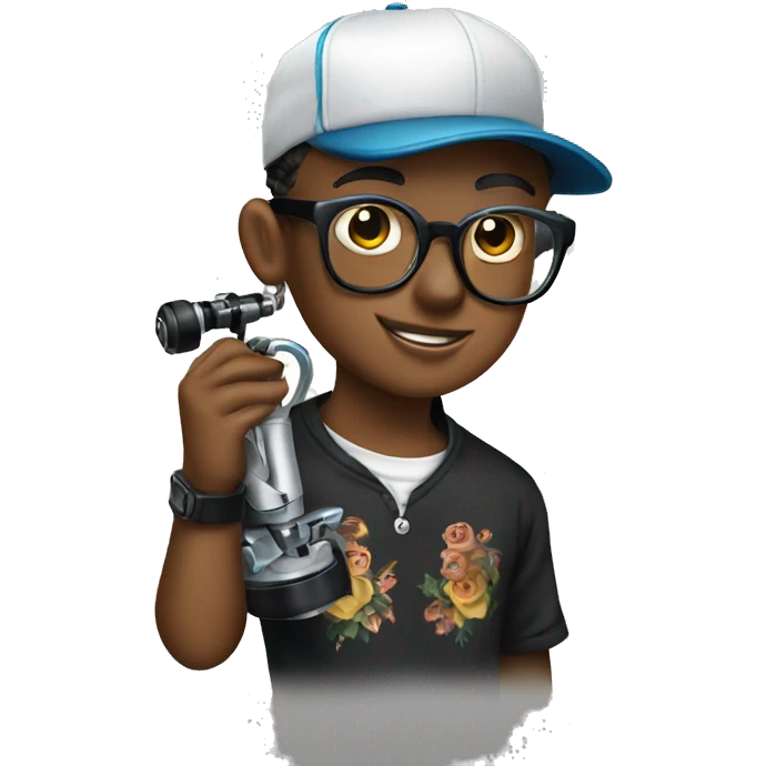 cap and glasses boy holding tattoo machine emoji