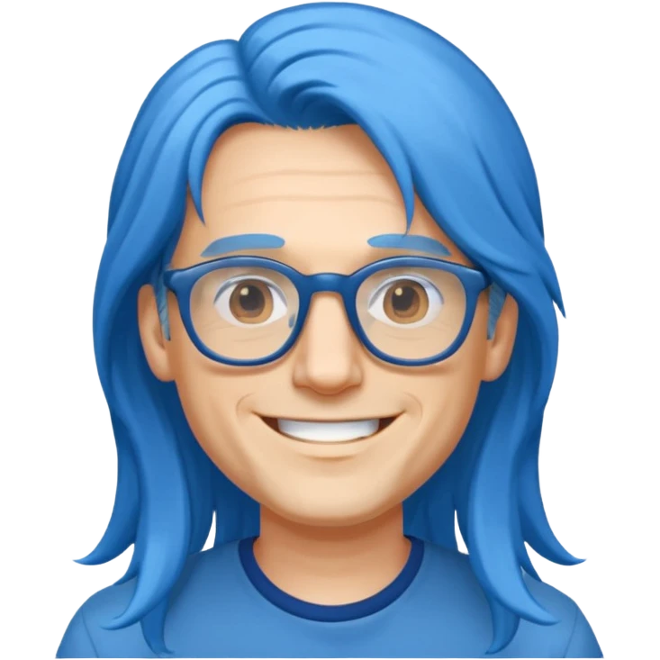 male, long blue hair, glasses emoji