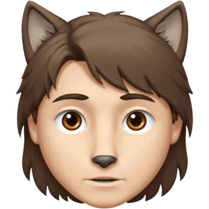 A young white boy with brown hair and eyes, with slightly long, straight and disheveled hair with wolf cut, Make it look aesthetic,  emoji