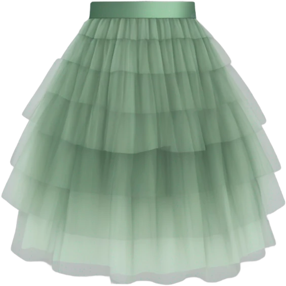 Long Sage Green tiered tulle skirt, isolated emoji