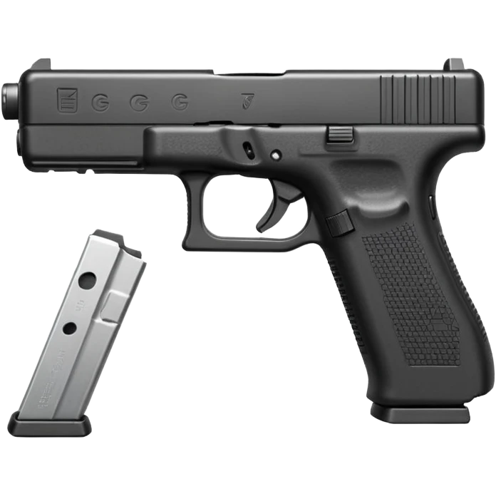 Glock 17 with an extended magazine and a clear legible engraving "N Block 17" emoji