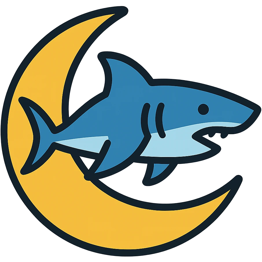 Make the shark swimming across the moon, keep the color outline icon style emoji