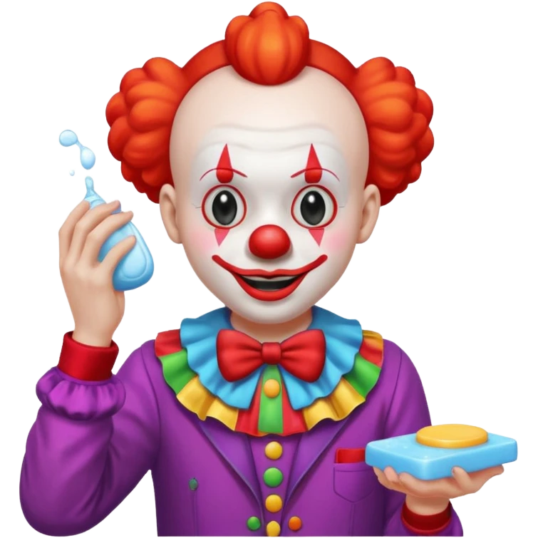 Clown dropping down to pick up soap emoji
