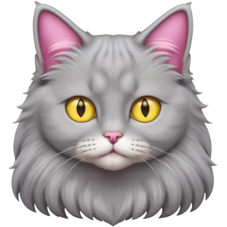 grey fluffy british long hair cat with yellow eyes straight fluffy hair rosa ears and grey rosa nose emoji