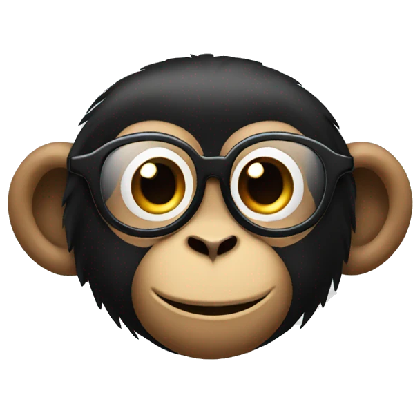 Monkey wearing glasses With long black hair and bun emoji