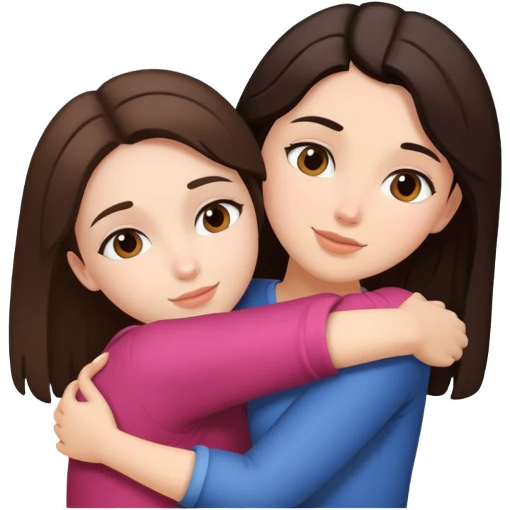 Brunette girl hugging another brunette girl emoji