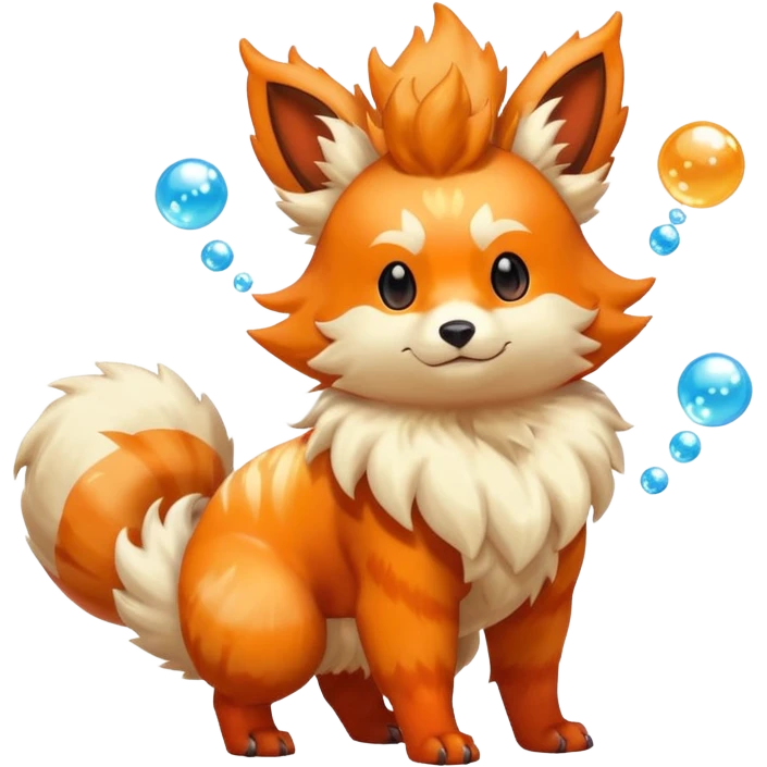 Flareon-Furret-Arcanine-Furfrou-fusion (full body) with bubbles and antennas and horns and tail emoji