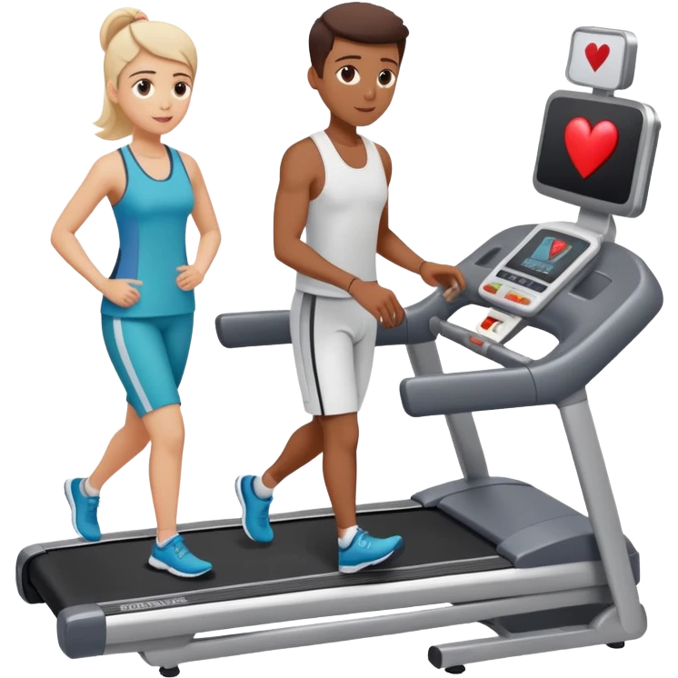 patient on a treadmill with heart monitor and a doctor supervising, representing a stress test emoji