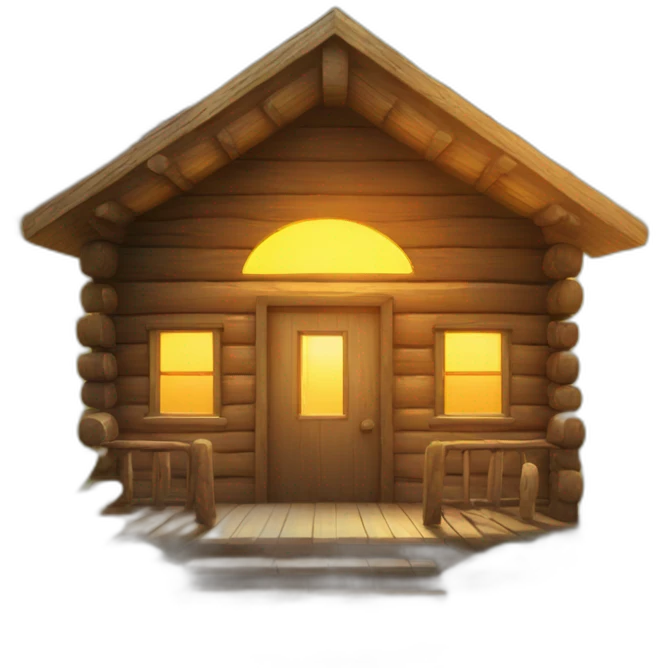 bright sun shining on a wood cabin emoji