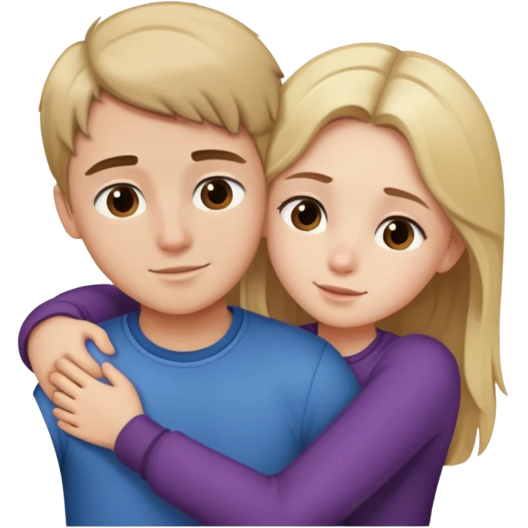 Girl with long brown hair and boy with short blonde hugging  emoji