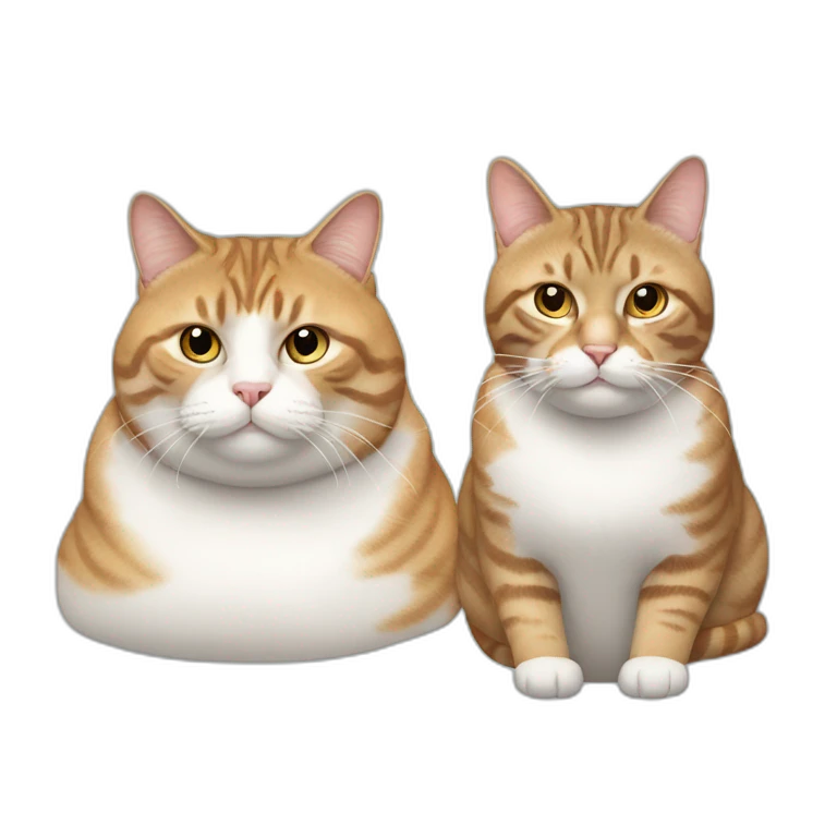 Two fat cats, one tabby and one white emoji