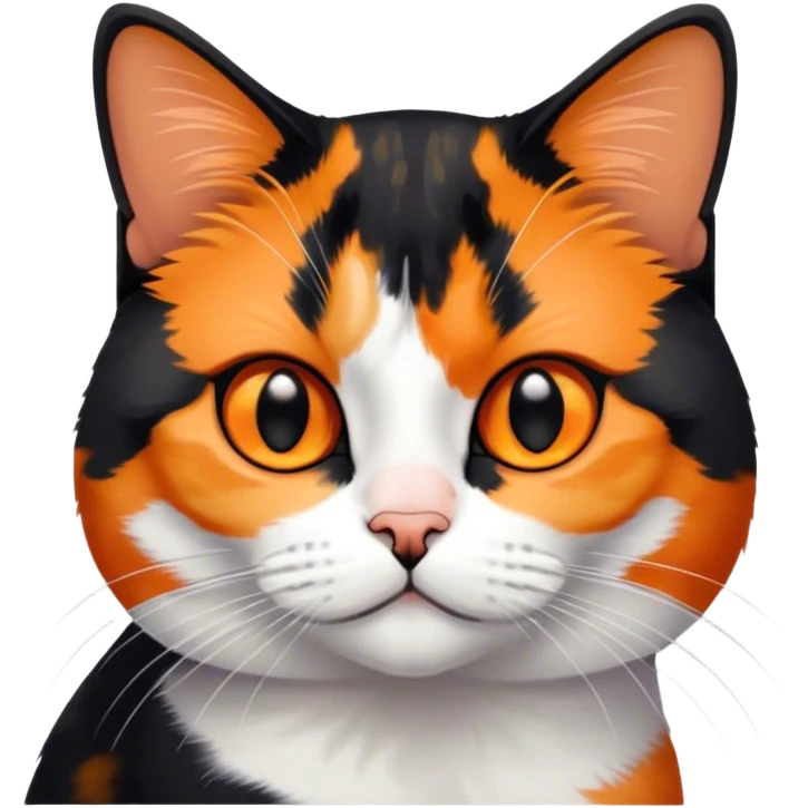 American shorthair calico cat with black fur on the right side of their face and orange on the left side sitting down emoji