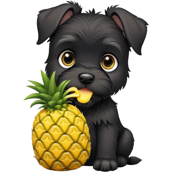 Black schnauzer puppies eating pineapples emoji