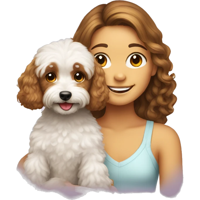 smiling girl with cavoodle sitting emoji