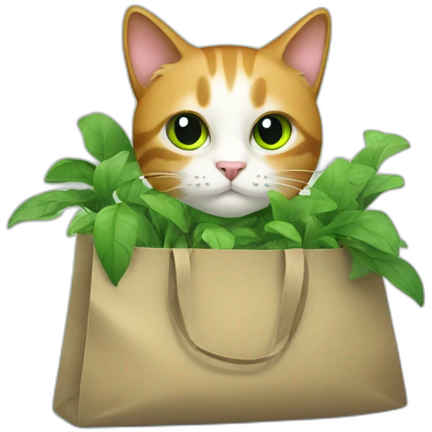 cat with bags of green plants emoji