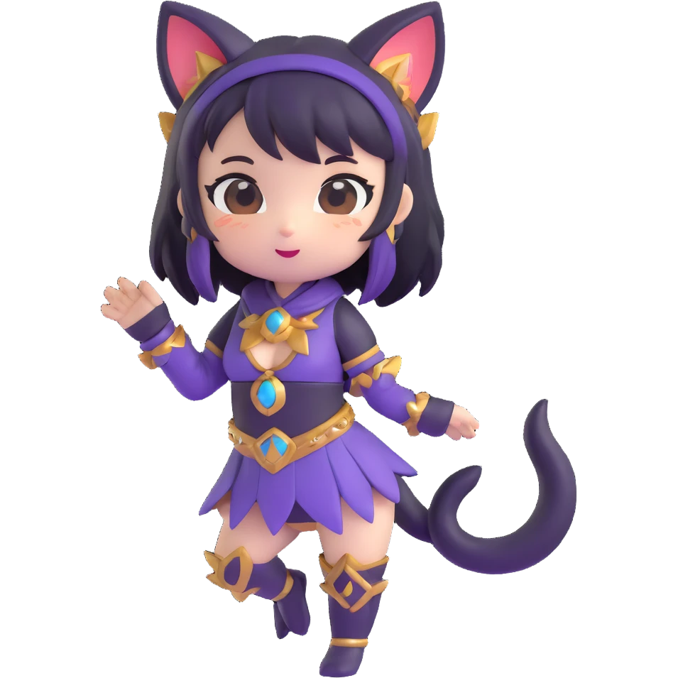 chibi catgirl with fantasy outfit, playful expression emoji