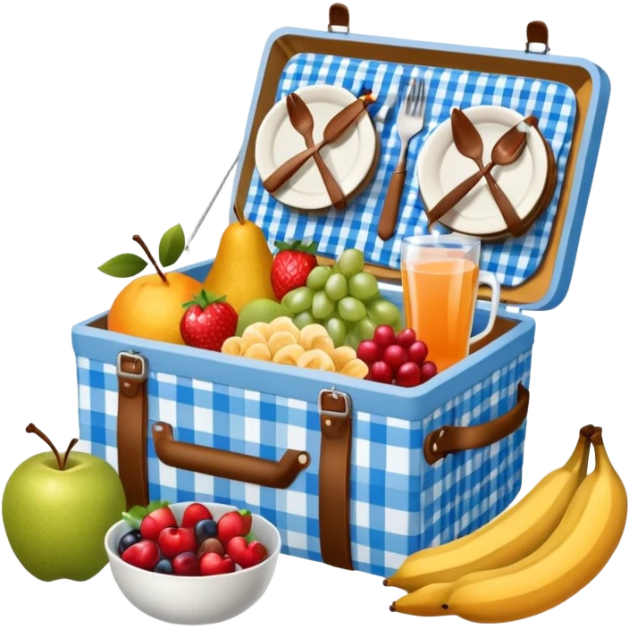blue plaid lining basket with both food, drink and fruits emoji