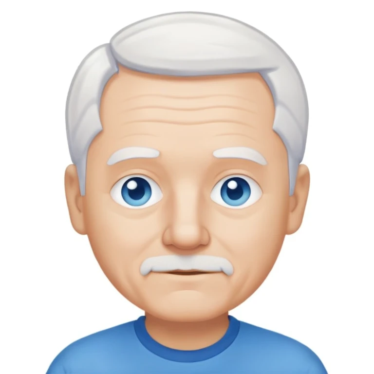 white skinned grandpa with short white hair, blue eyes and a blue tee shirt emoji