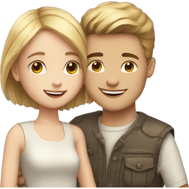 White skin Young man and girl hugs with heart emoji