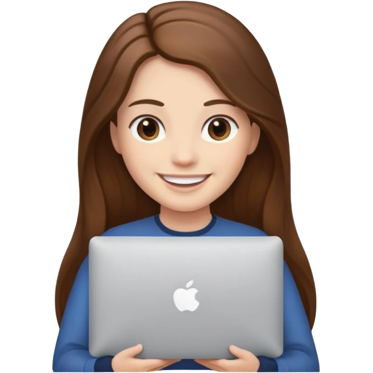 긴 갈색머리에 맥북을 들고 있어 emoji