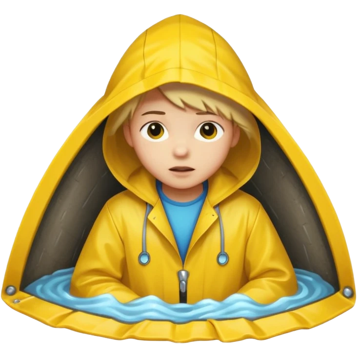 Enfant a caouet jaune coucher devant un égout et il pleut emoji
