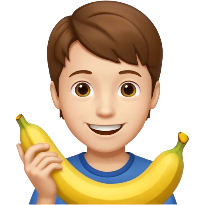 мальчик ест банан и ему нравится emoji