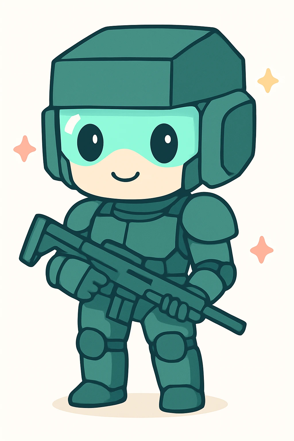 Make the helmet more square and angular, less round, while keeping the anime sci-fi soldier style. The helmet should be dark turquoise in color. emoji