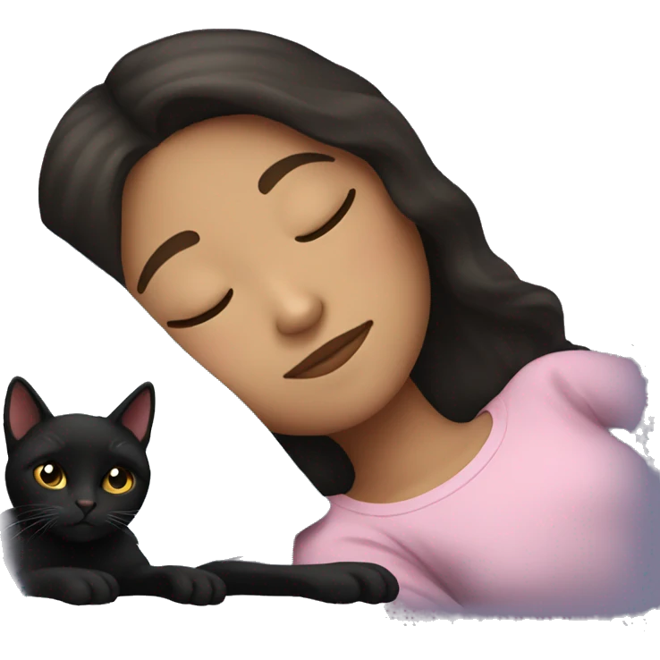 Brunette girl  sleeping with black cat  emoji