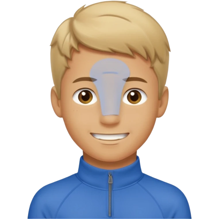 make a boy with comb over  dirty blond hair hazel eyes tan white smirky smile and quarter zip  emoji