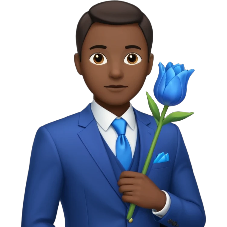 black man with blue tulip in his suit pocket emoji