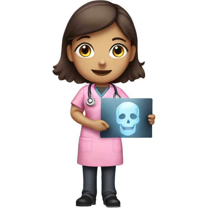 Brunette girl in pink scrubs holding an arm X-ray  emoji