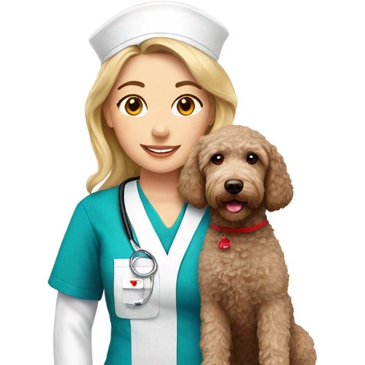White skin nurse with brown Labradoodle Christmas emoji