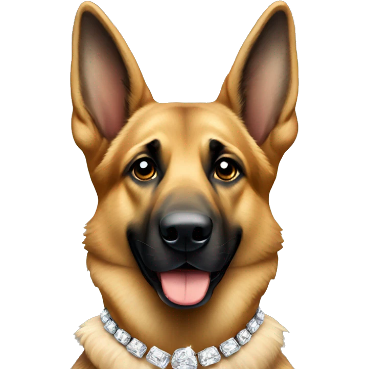German shepherd wearing diamond necklace emoji