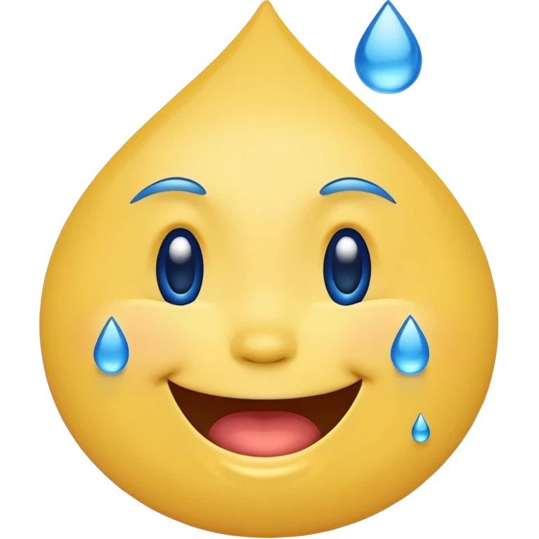 Emoji, yellow round laughing face, blue tears of joy on it. 2 big blue tear drops on each of the 2 cheeks emoji