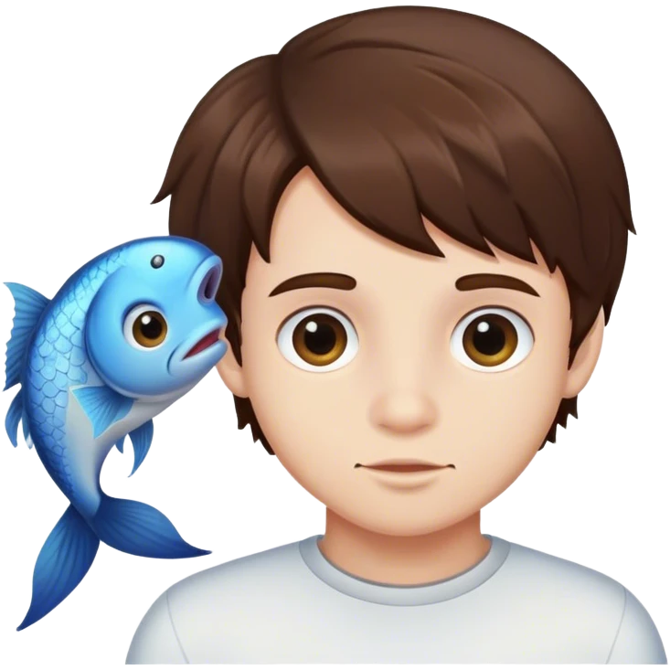 Boy brunette head with fish body emoji