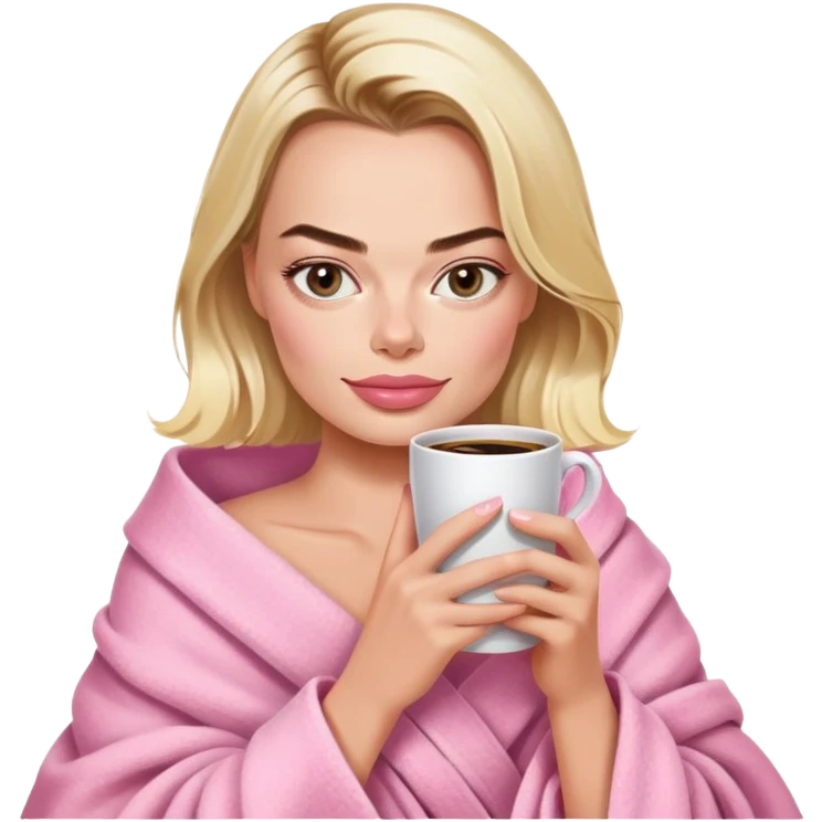 Margot Robbie Drinking coffee wrapped in pink blanket emoji
