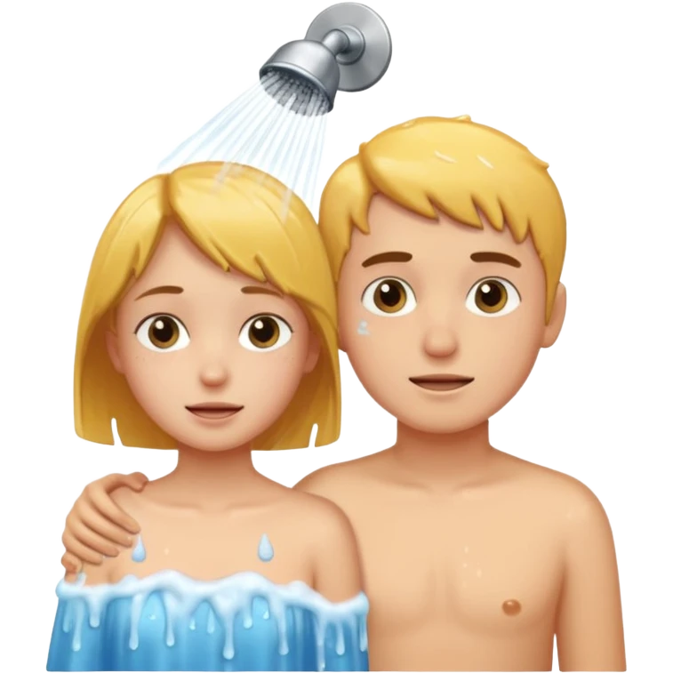 A nakid boy and girl in the shower together emoji