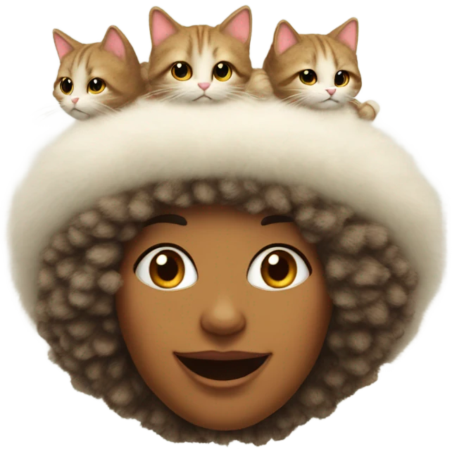 Lady wearing a hat made out of cats emoji