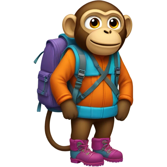 Monkey with winter boots and a backpack emoji