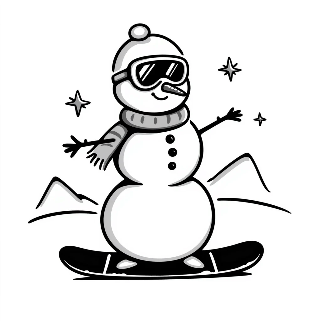 snowman with goggles snowboarding emoji