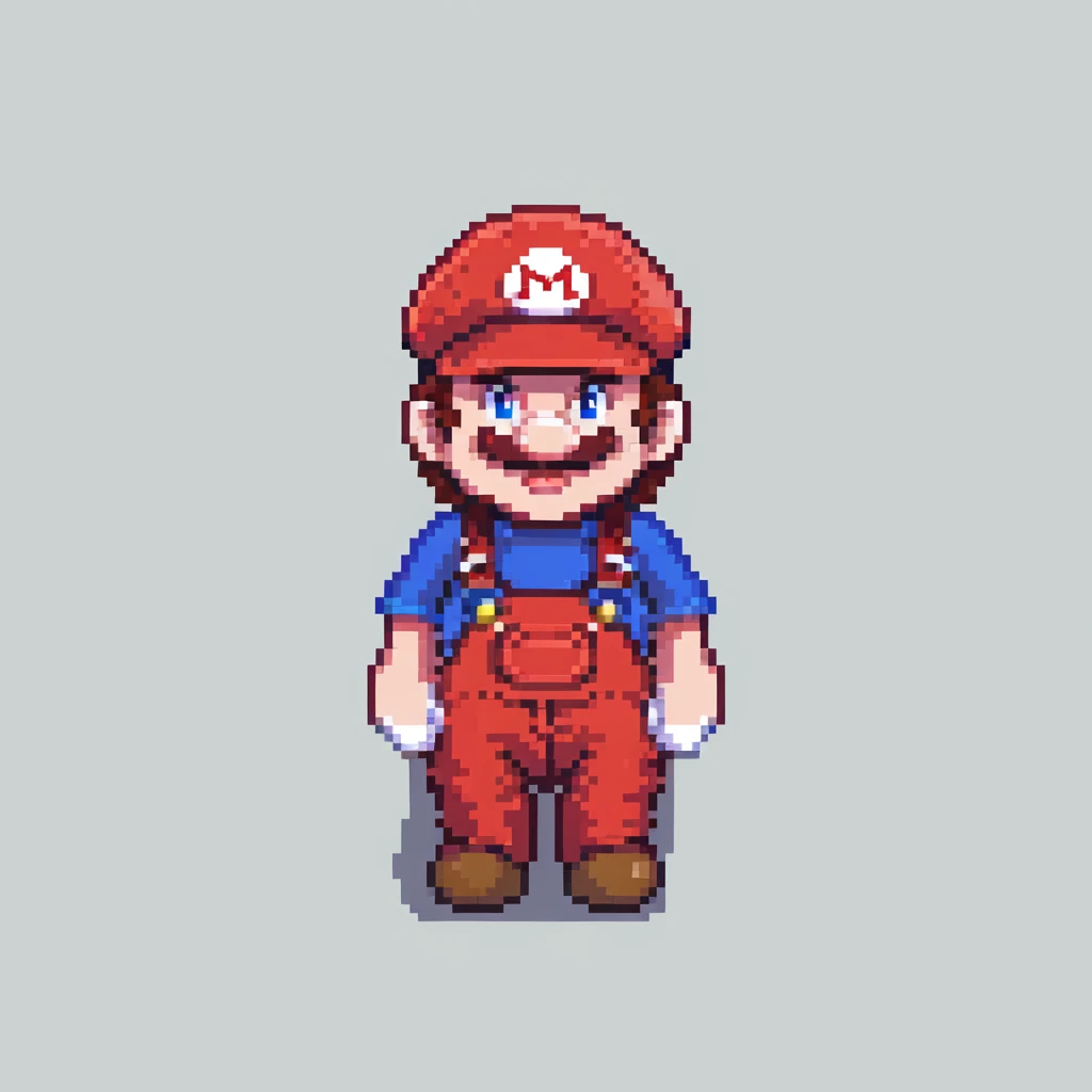Mario character in classic red hat and overalls, pixel art style emoji