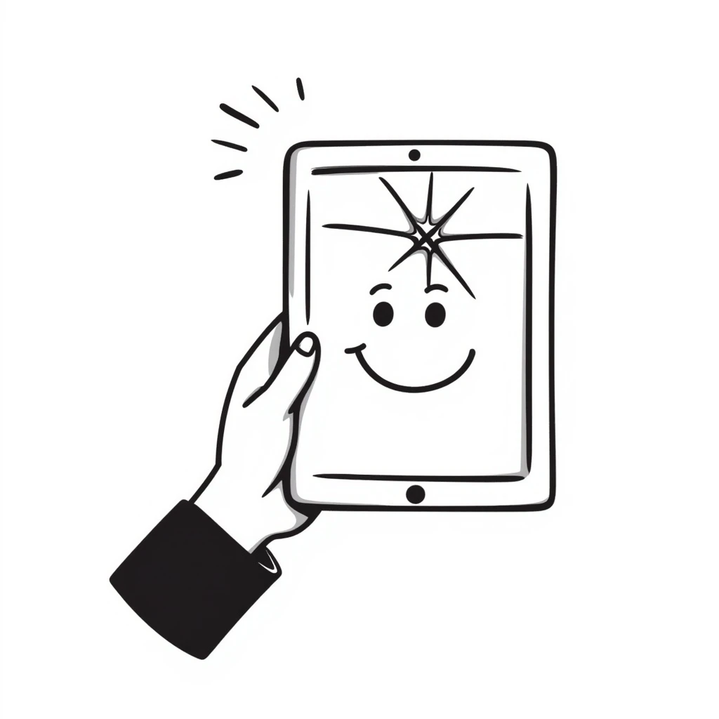an iPad, hand drawn doodle style emoji