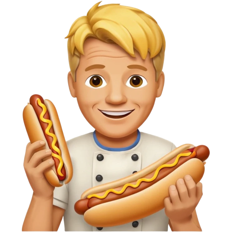 gordon ramsay hold a hotdog, happy smile emoji