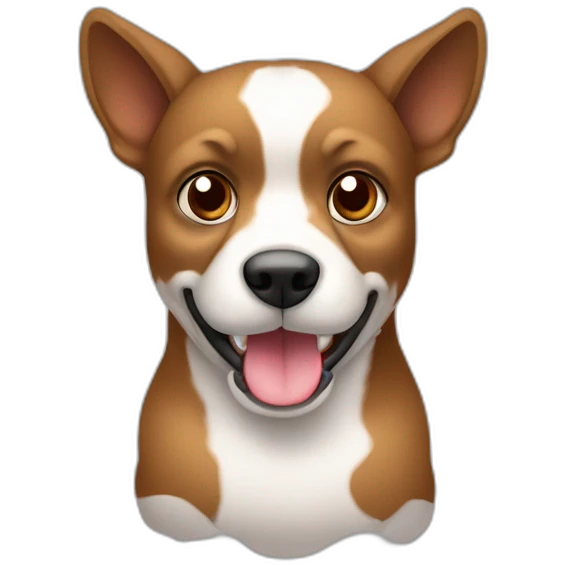 Perrita de raza ratonero bodeguero con orejas de punta, con manto blanco y manchas marrones en la cabeza emoji