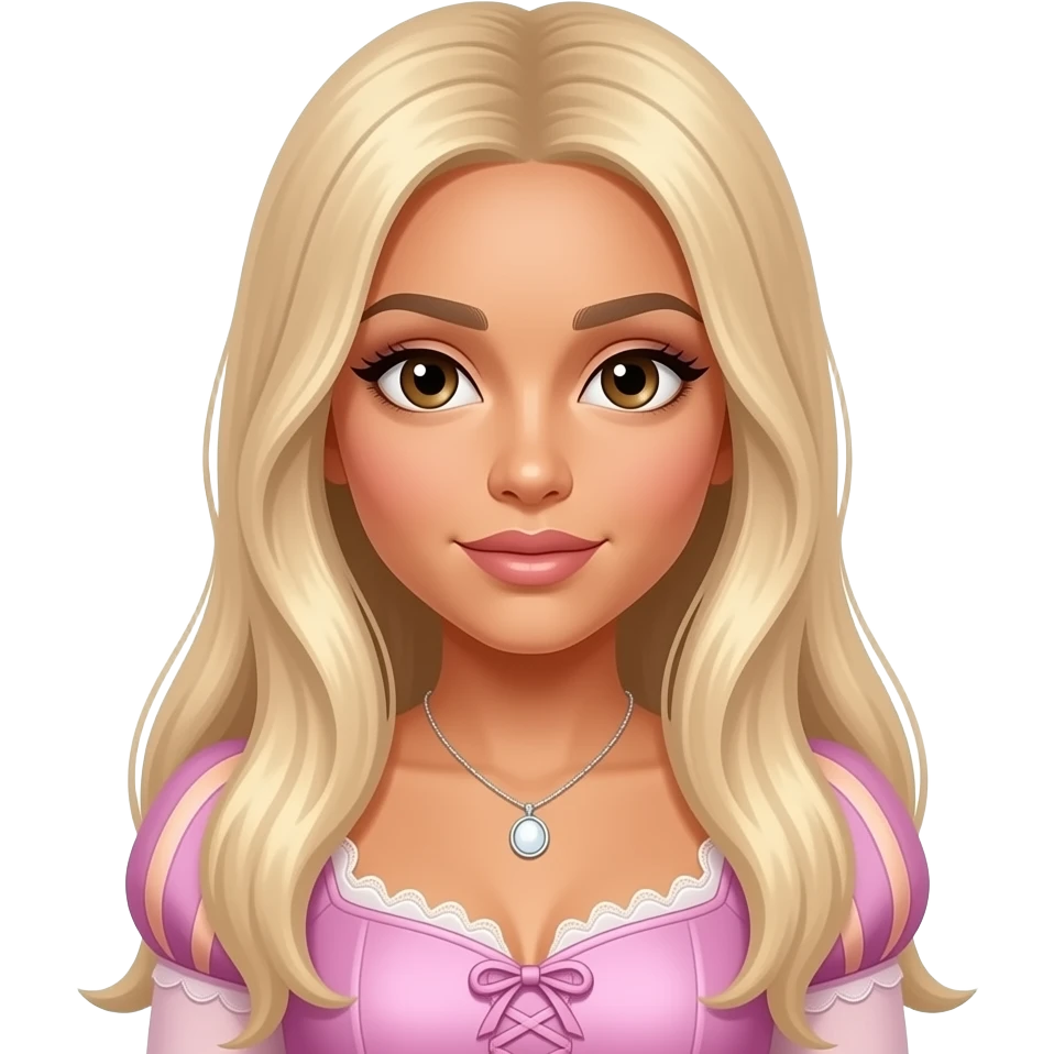 Ariana Grande as Glinda from Wicked with brown eyes, long blonde hair, light pink outfit emoji
