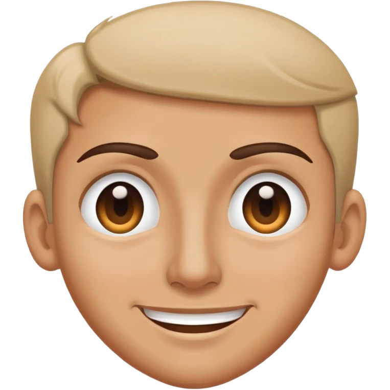 raised eyebrows, right eye slightly squinting, fake smile emoji