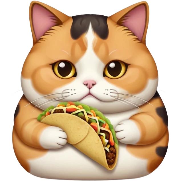 sad fat calico cat holding a taco emoji