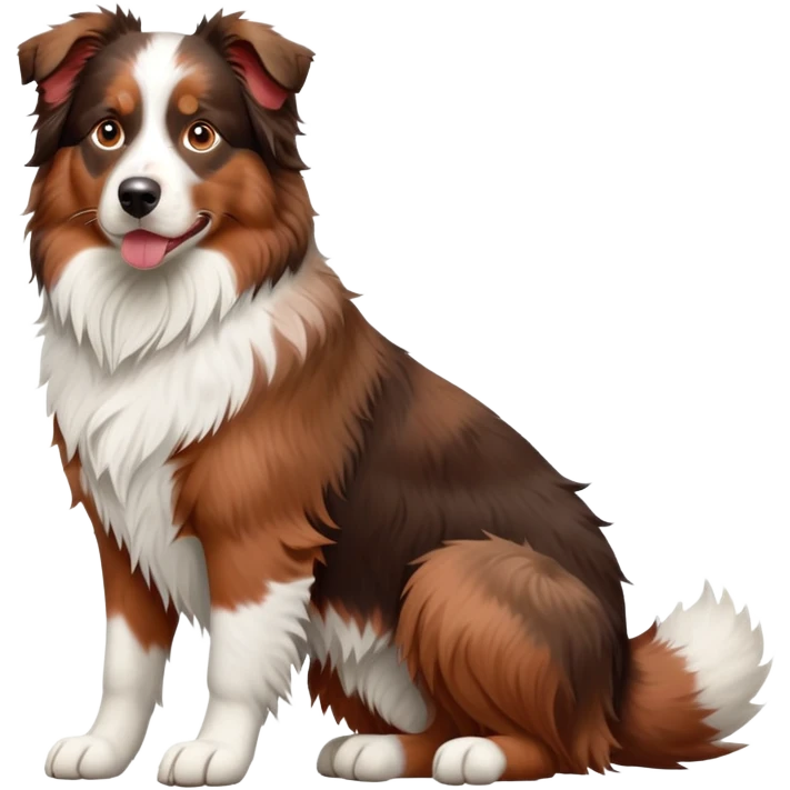 cinematic-[australian shepherd dog]-realistic-full-body-sitting-emoji,-tail-resting-loosely-beside-its-paws,-head-tilted-dramatically,-scruffy-[white faced and red merle]-fur,-simplified-yet-realistic-focused-features,-highly-detailed,-glowing-with-an-almost-sarcastic-glow emoji