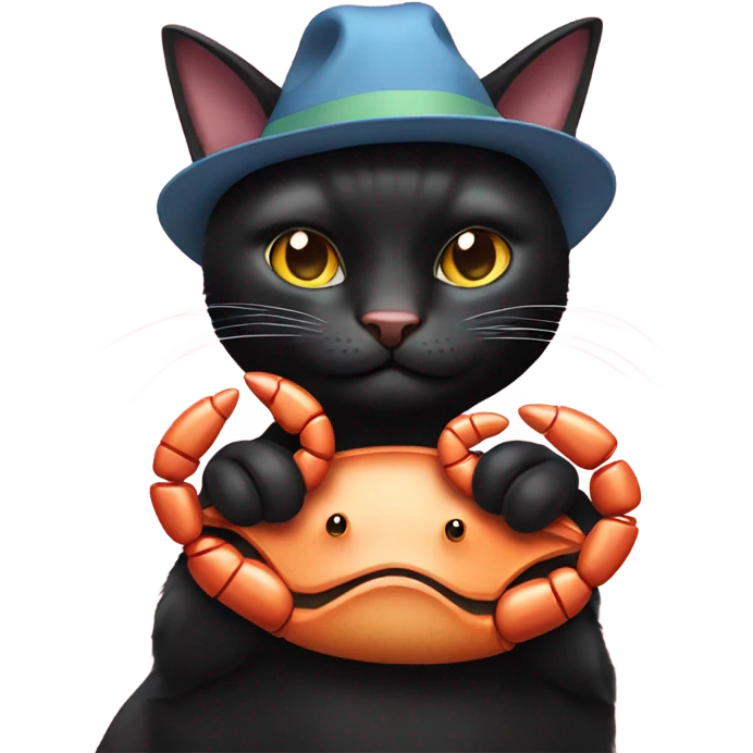 Black cat wearing a crab hat  emoji